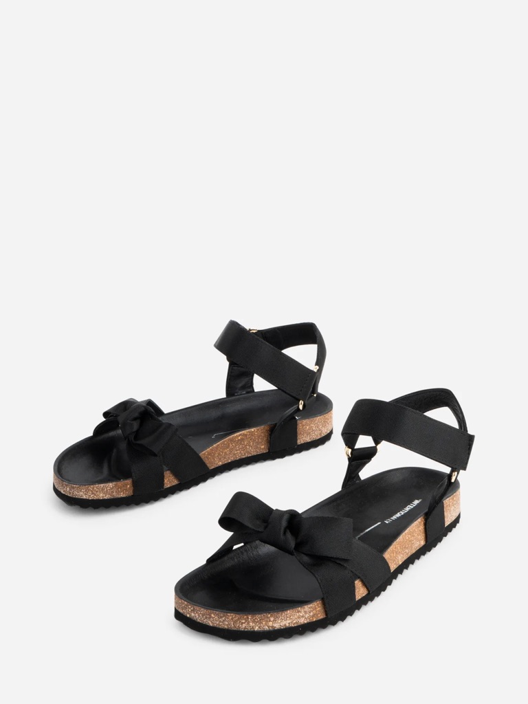 Intentionally Blank Black Ribbon Cork-Trim Sandals